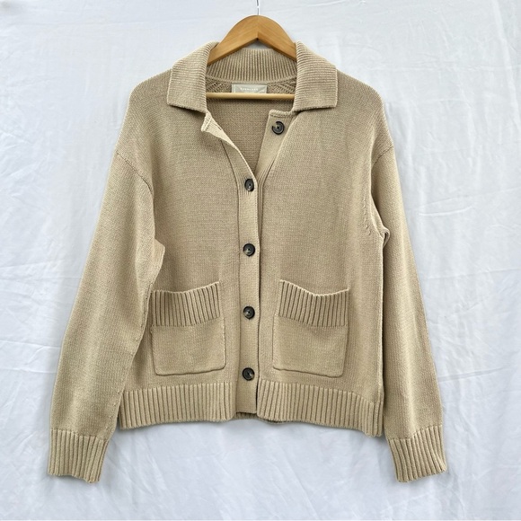 EVERLANE | COTTON CHORE SWEATER JACKET IN TRENCH COAT KHAKI MEDIUM - Picture 6 of 11